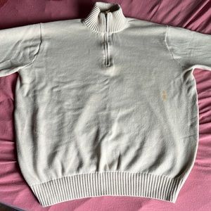 beige oversized brandy sweater grease stain